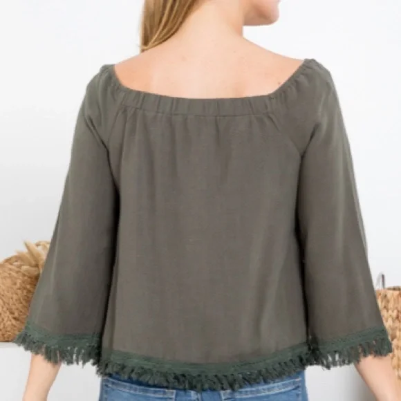 Olive Button Front Top - Picture 5 of 5